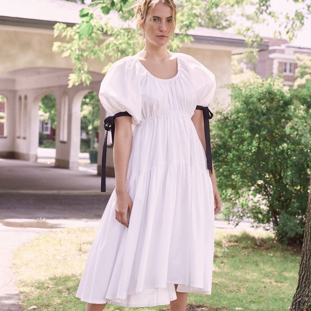 Eliza Faulkner White Puff Sleeve Cotton Dress - Size XS/ Small